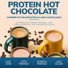 WonderSlim low-sugar hot chocolate cup showing 4g sugar or less
