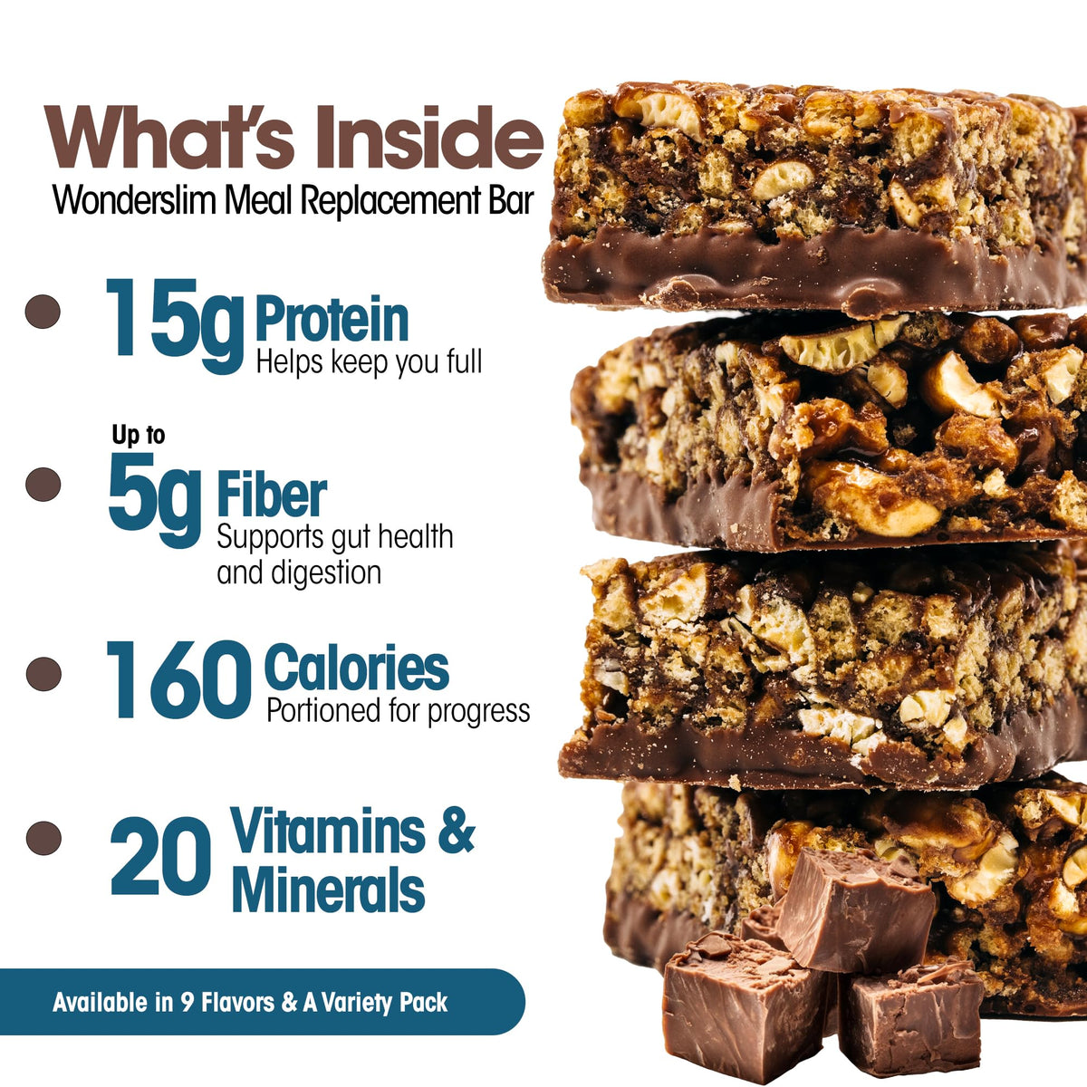 WonderSlim fudge graham bar in hand, protein-rich snack