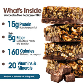 WonderSlim fudge graham bar in hand, protein-rich snack