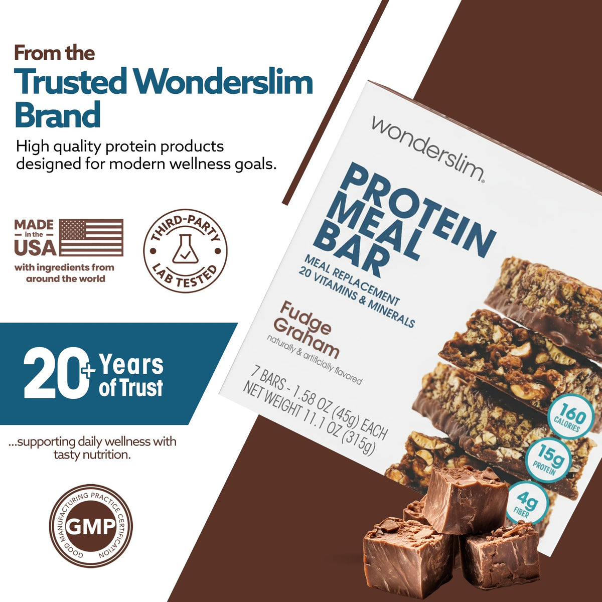 Seven-pack WonderSlim fudge graham bar packaging for daily use