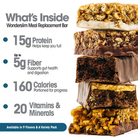 WonderSlim meal replacement bar nutrition facts panel highlighting 15g protein.