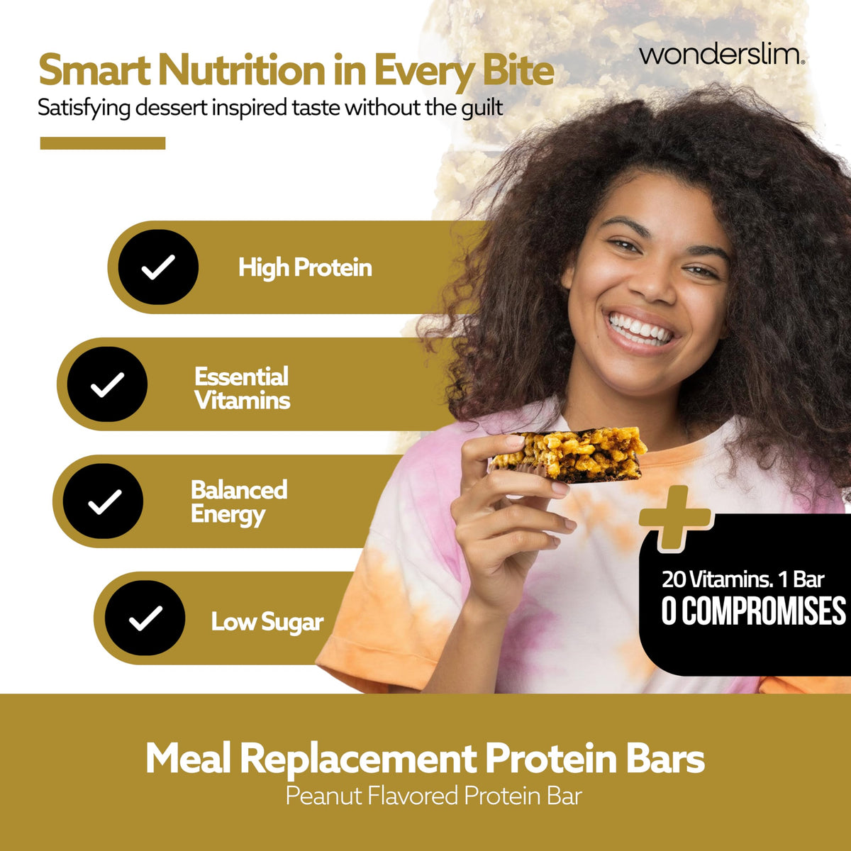 WonderSlim meal replacement bar closeup highlighting protein and texture.