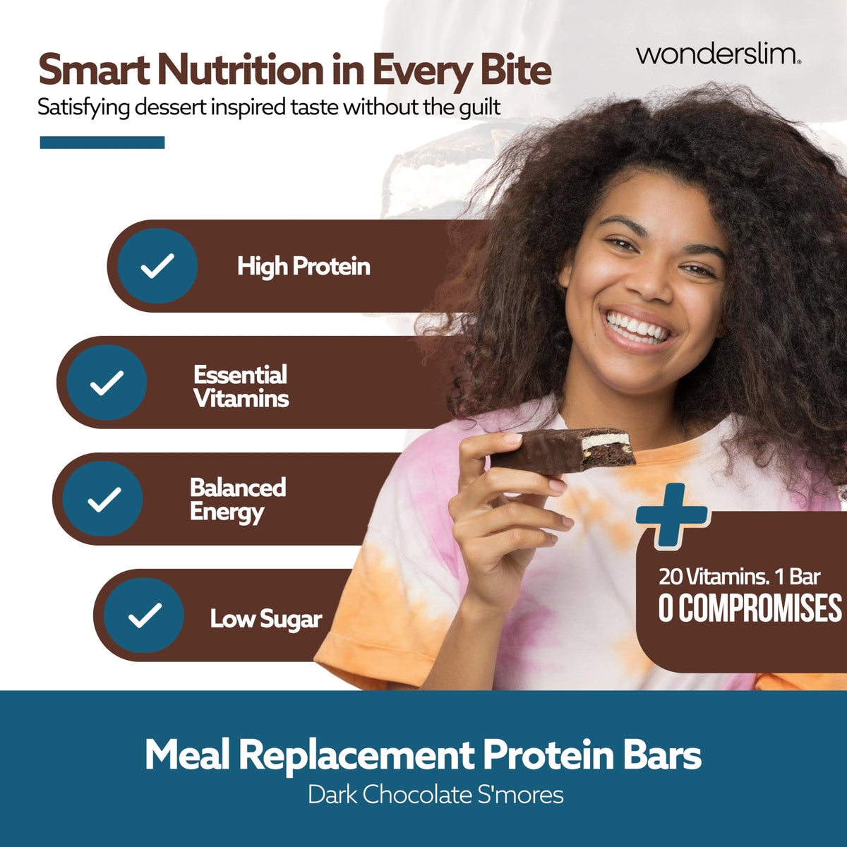 WonderSlim meal replacement bar on the go, ideal for mid-day energy.