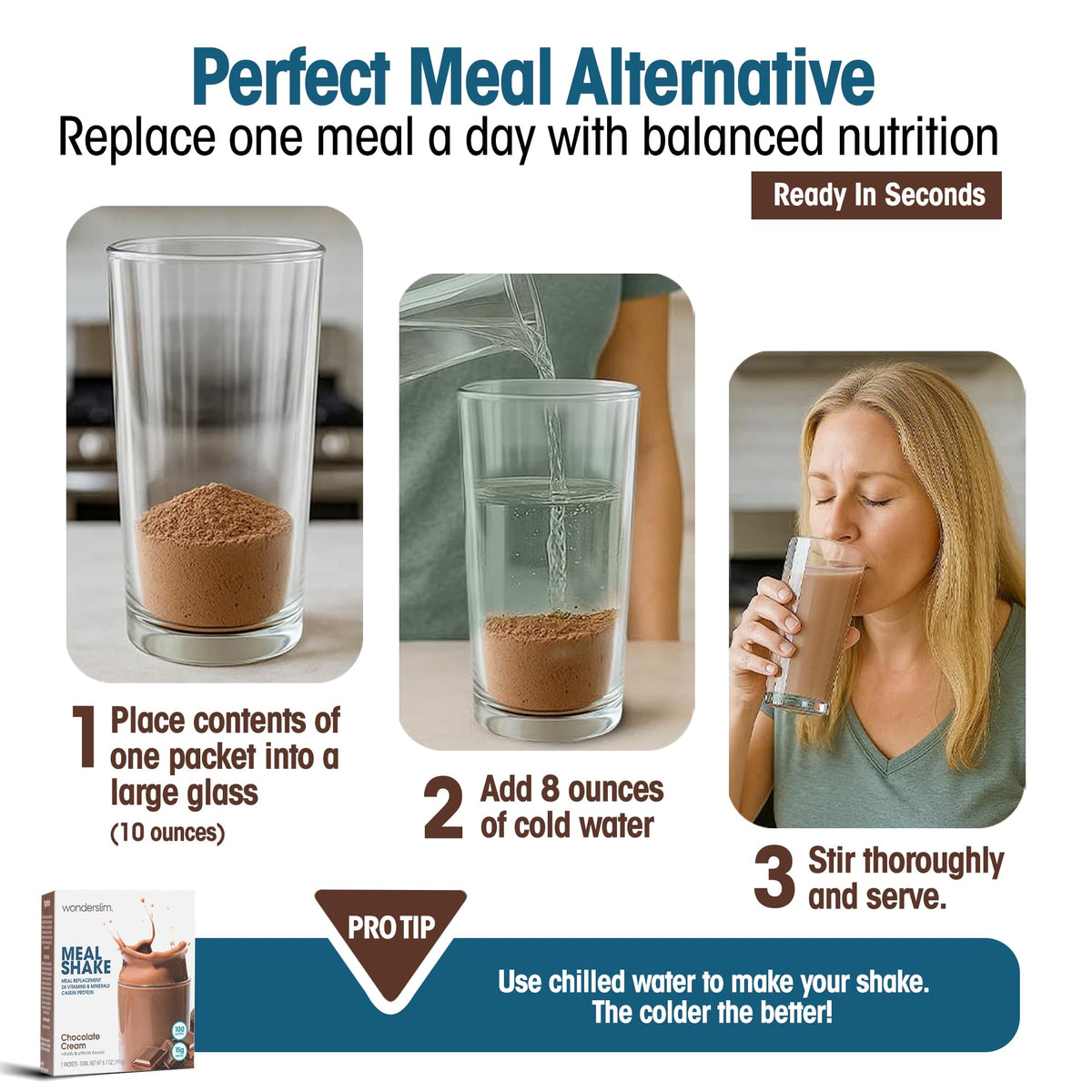 WonderSlim Chocolate Cream label confirms gluten-free and vegetarian-friendly options.