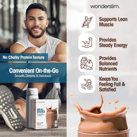 WonderSlim Chocolate Cream nutrition panel highlights 15g protein and 24 vitamins.