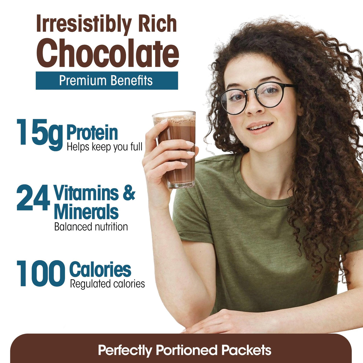 WonderSlim Chocolate Cream being poured into a glass for a quick on-the-go meal.