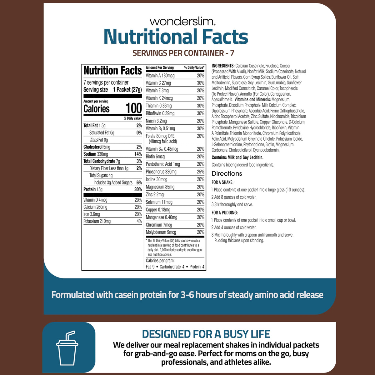 WonderSlim Chocolate Cream shake with workout gear signals post-workout recovery support.