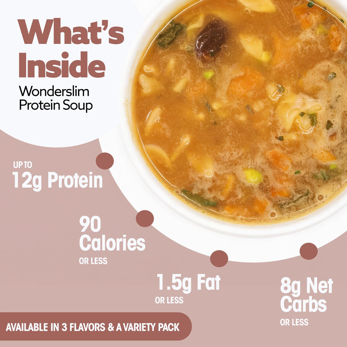 WonderSlim minestrone soup packets: convenient on-the-go protein for busy days.