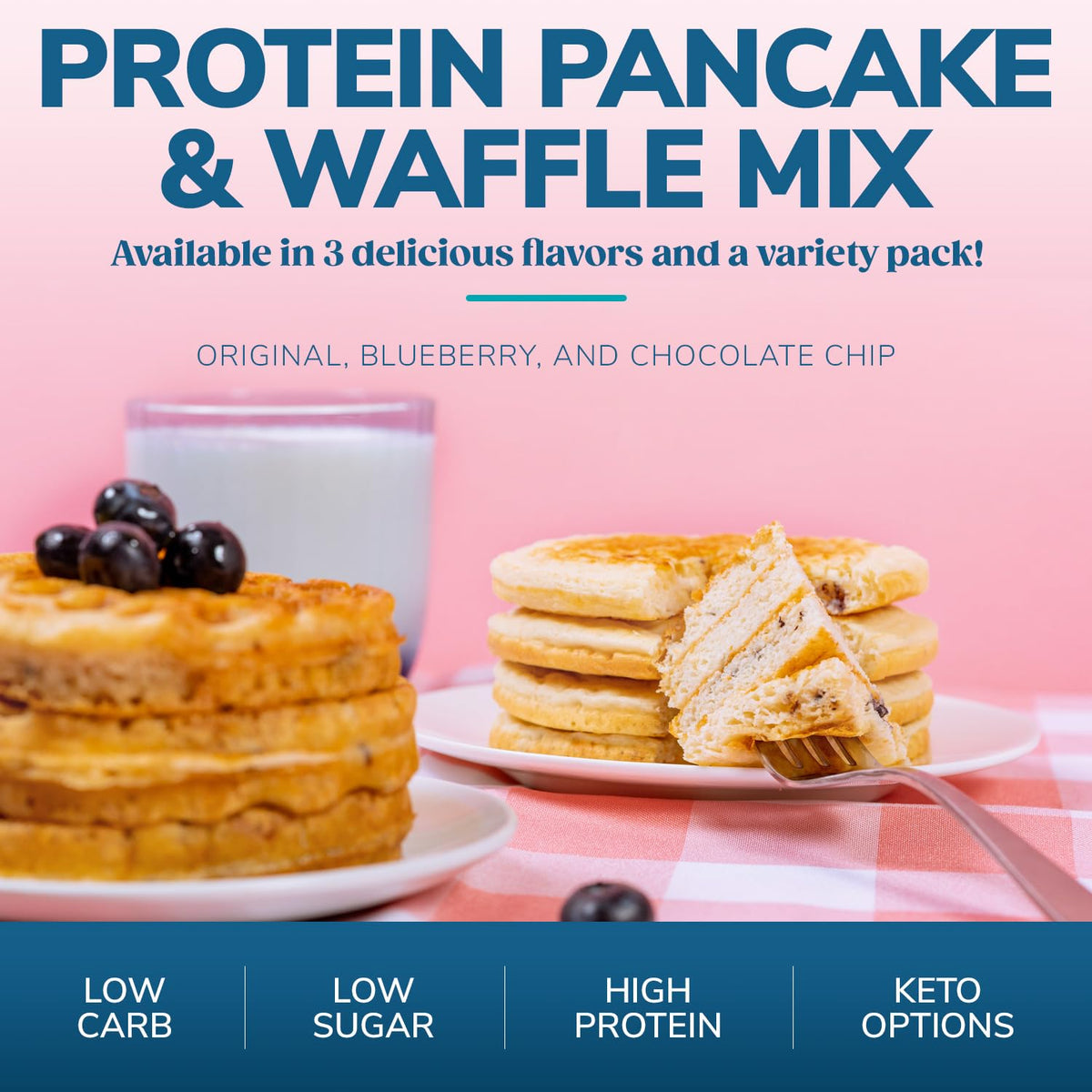 Stack of WonderSlim pancakes topped with fruit for a balanced meal