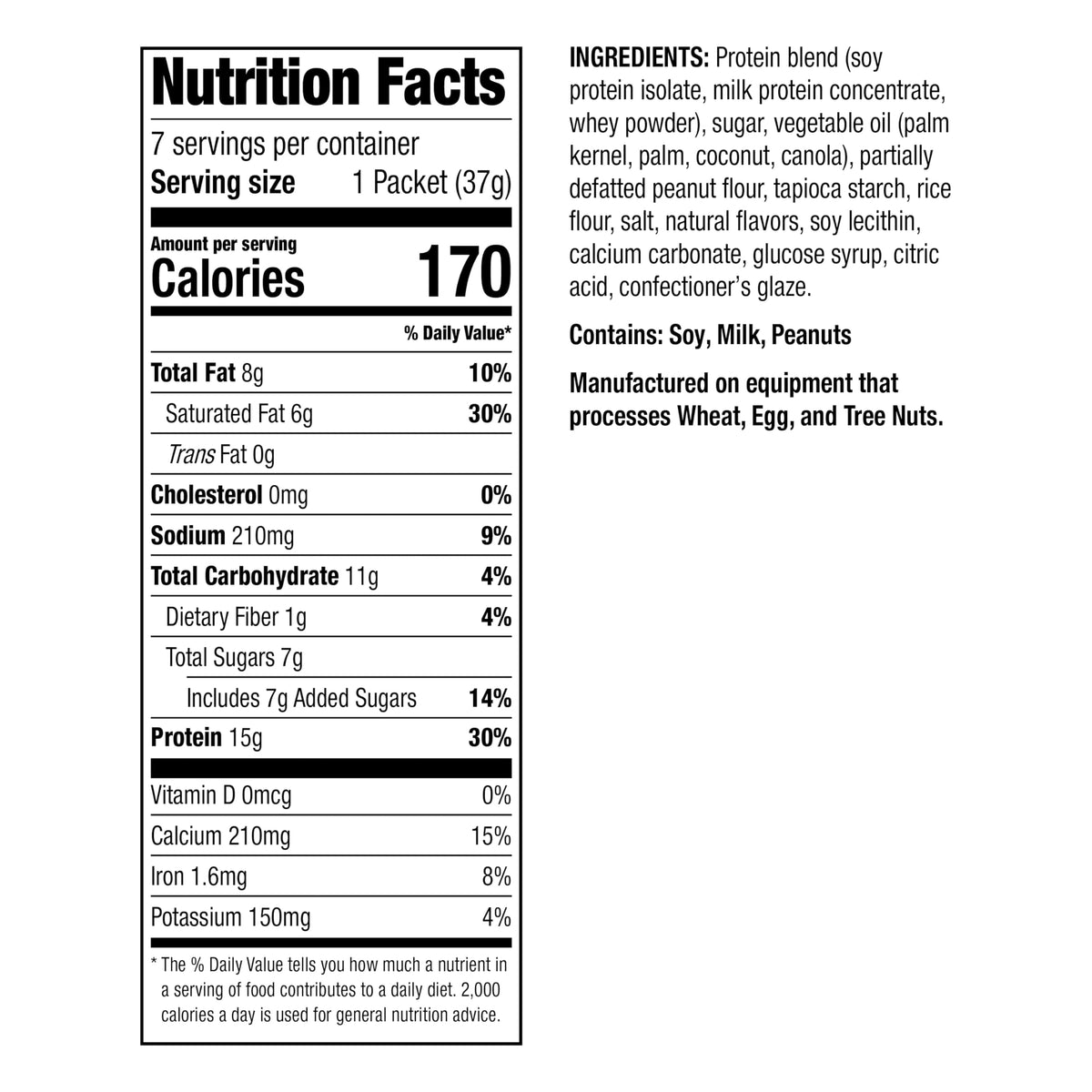 Nutrition facts label showing 15g protein per serving for WonderSlim snack.