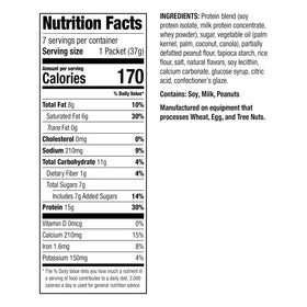 Nutrition facts label showing 15g protein per serving for WonderSlim snack.