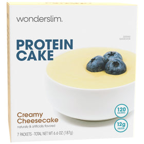 WonderSlim Protein Cake packaging highlights gluten-free 7-count box.