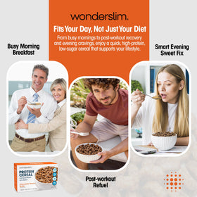 WonderSlim Protein Cereal 7ct pack indicating convenient breakfast