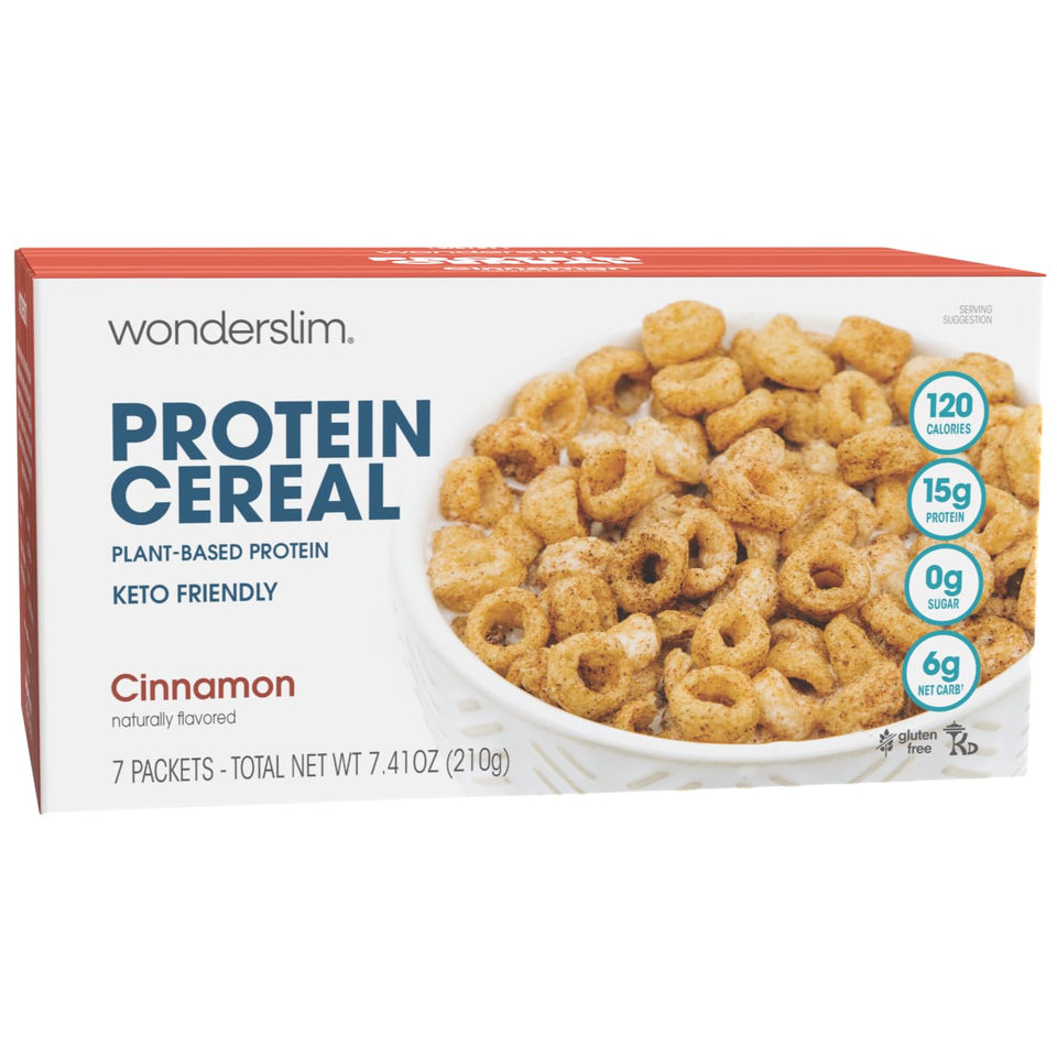 WonderSlim Protein Cereal Cinnamon in a bowl for a protein-packed, low-carb breakfast