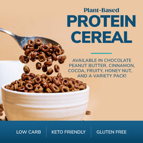 WonderSlim Cocoa Protein Cereal serving with spoon shows crunch and protein.