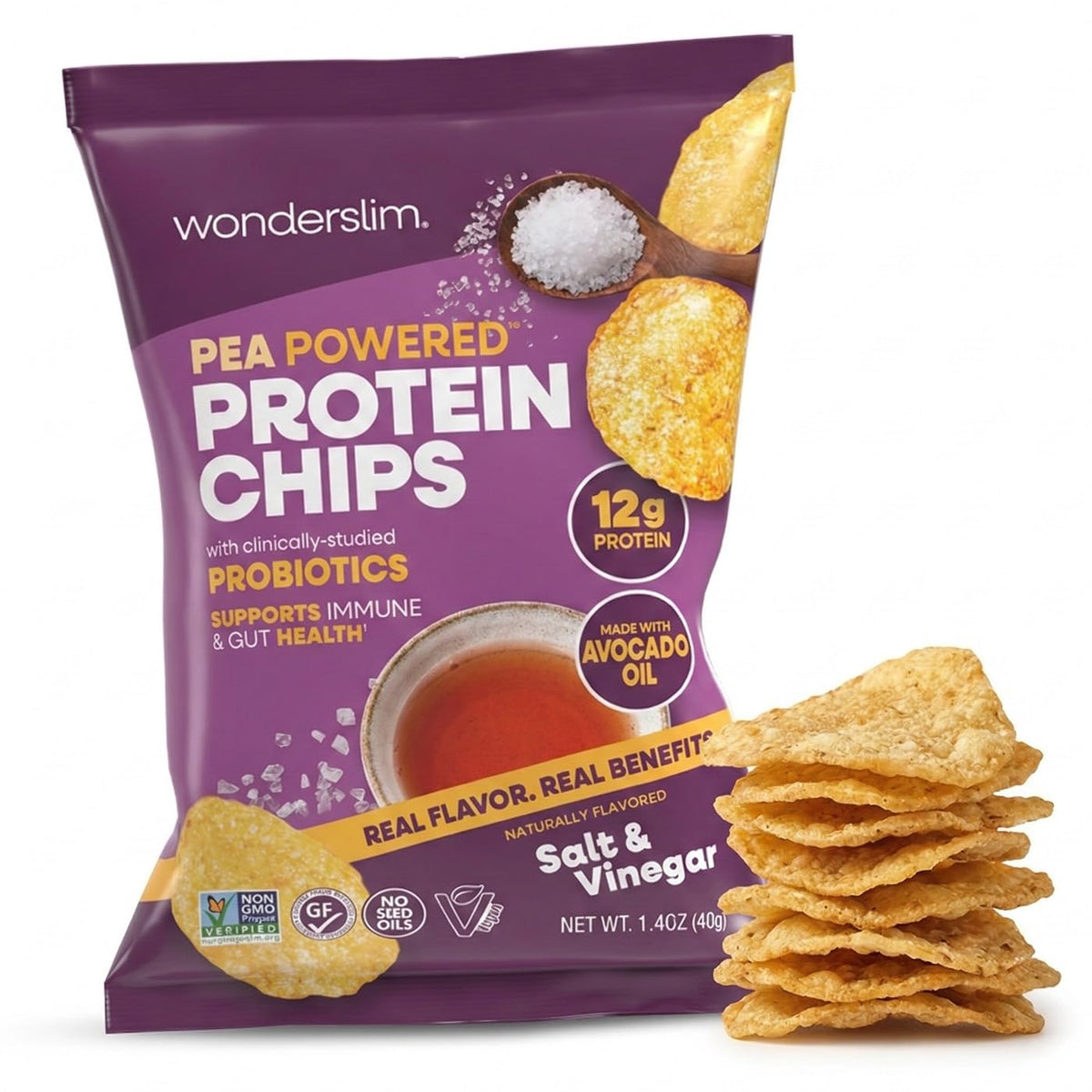 WonderSlim protein chips with probiotics salt & vinegar pack for on-the-go protein boost