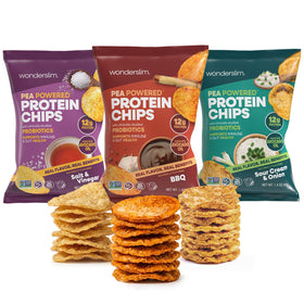 Wonderslim Protein Chips with Probiotics close-up showing crisp texture for a high-protein snack