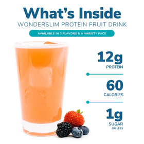 WonderSlim Berry Blend glass serve presents a refreshing on-the-go protein boost