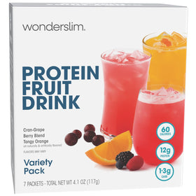 WonderSlim Protein Fruit Drink variety pack 7ct displayed for quick fueling
