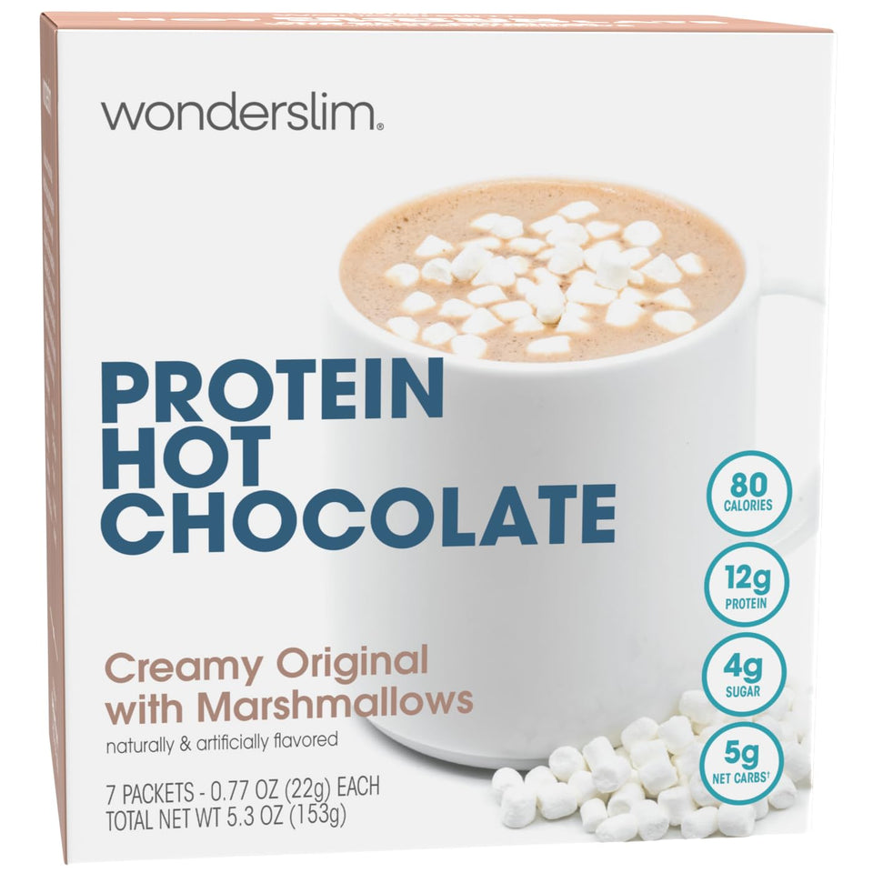 WonderSlim protein hot chocolate cup with rich flavor and 12g protein