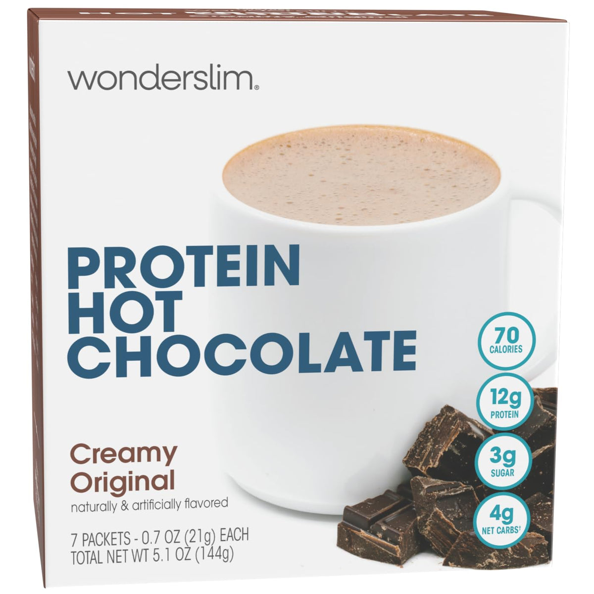 WonderSlim protein hot chocolate cup ready for a cozy post-workout treat.