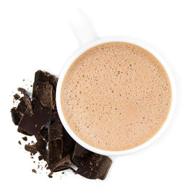 WonderSlim protein hot chocolate scoop rests beside mug ready to stir.
