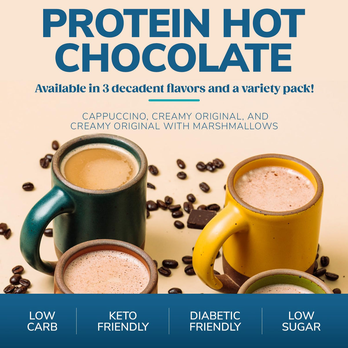 WonderSlim protein hot chocolate packet shown for quick, high-protein mix.