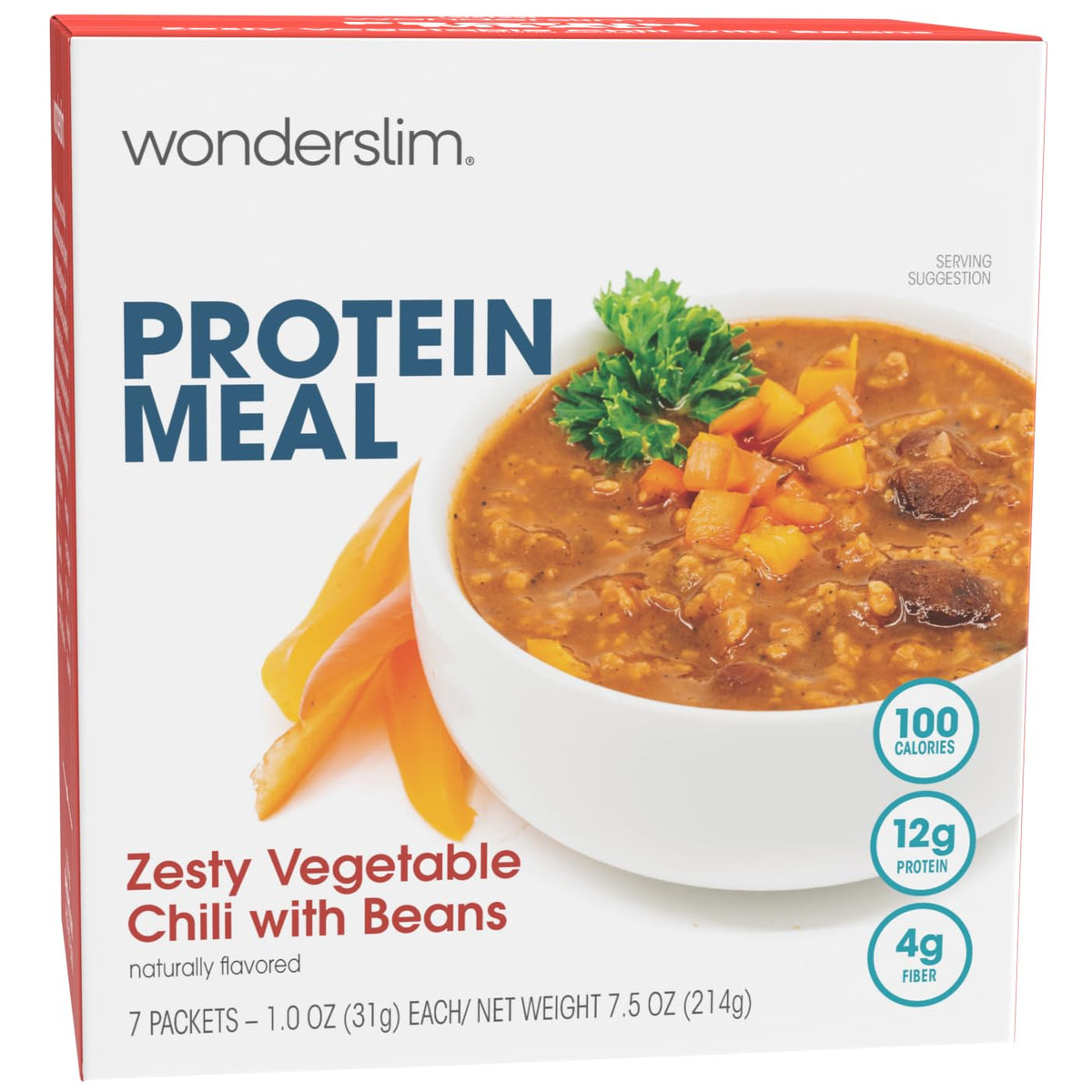 WonderSlim protein meal zesty vegetable chili bowl - ready-to-eat lunch with 12g protein.