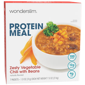 WonderSlim protein meal zesty vegetable chili bowl - ready-to-eat lunch with 12g protein.