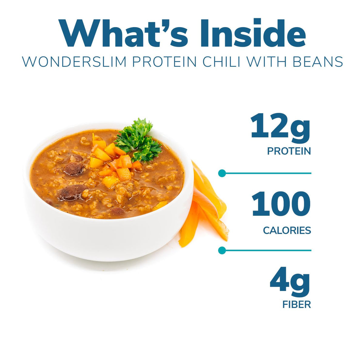 WonderSlim protein meal zesty vegetable chili pack - quick heat-and-serve option.