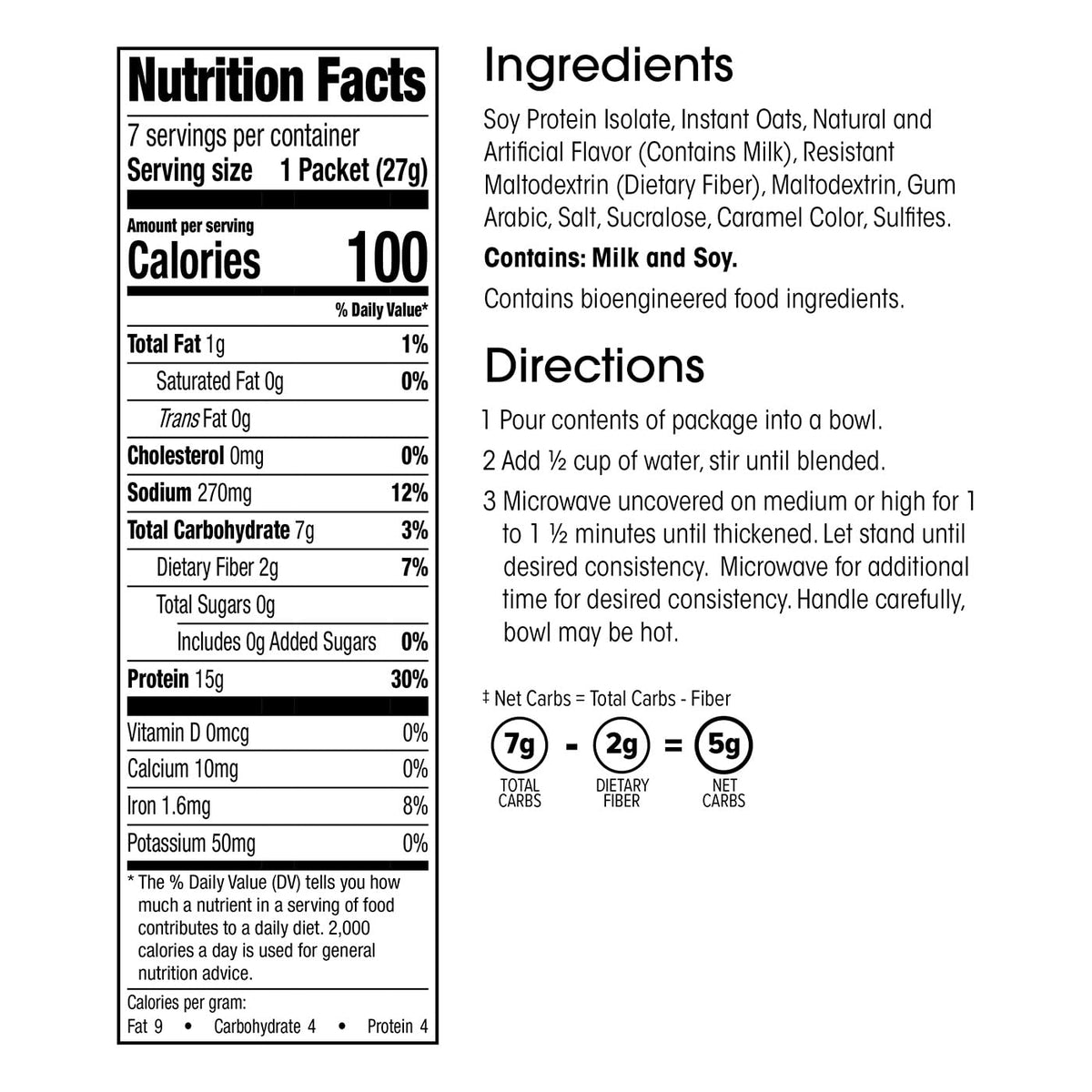 WonderSlim oatmeal with 15g soy protein supports daily protein intake