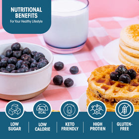 WonderSlim protein pancake blueberry pour image, add water for quick, fluffy breakfast.