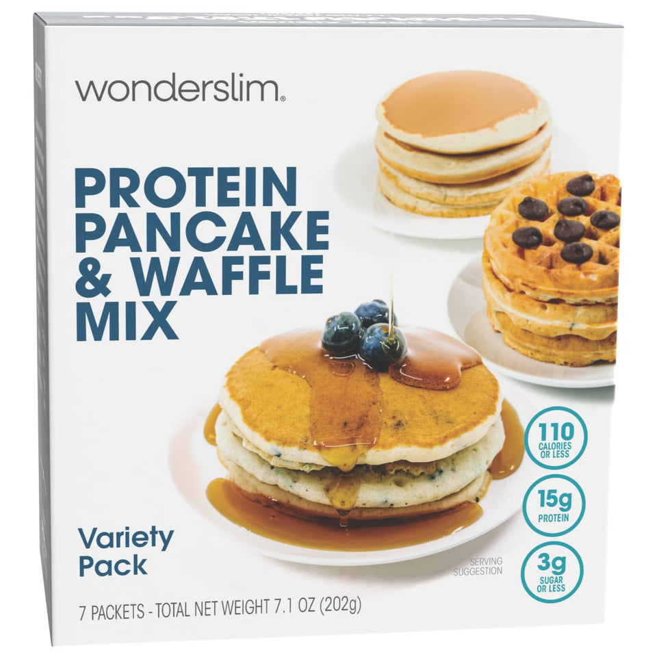 WonderSlim protein pancake and waffle mix variety pack front view for quick protein boost