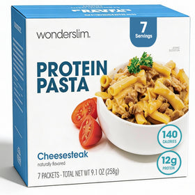 WonderSlim protein pasta cheese steak macaroni 7ct pack offers a quick high-protein meal.