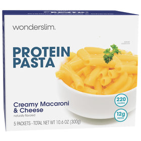WonderSlim protein pasta macaroni and cheese serving showing a high-protein, low-calorie meal option