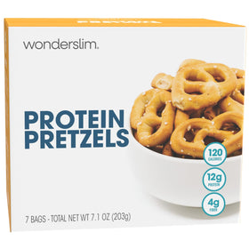 WonderSlim Protein Pretzel Snacks pack front highlights a portable, protein-rich option.