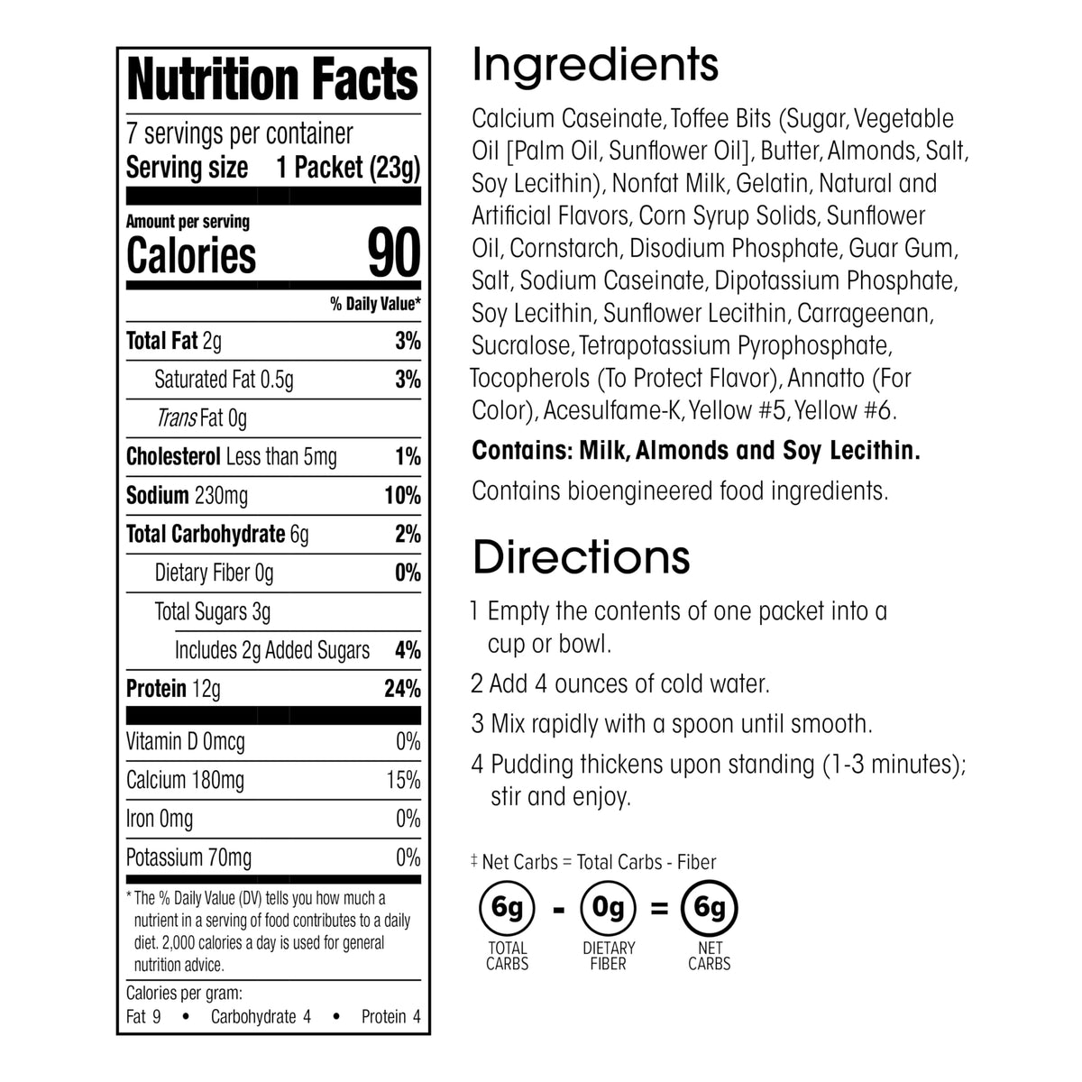 WonderSlim Protein Pudding Toffee Cream nutrition label shows 12g protein per serving