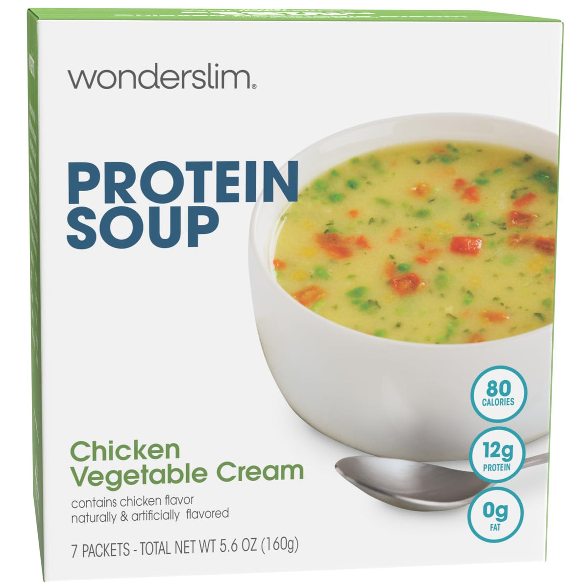 WonderSlim Protein Soup box shows convenient high protein meal for busy days