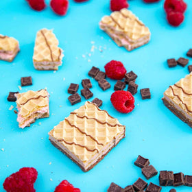 WonderSlim Raspberry Protein Wafer Bar sliced view reveals filling