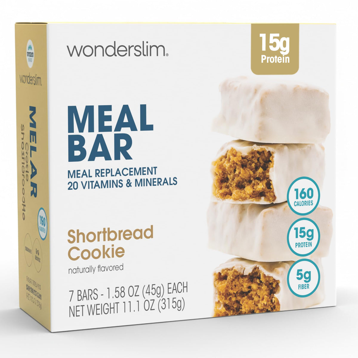 WonderSlim Shortbread Bar packaging on display, a convenient meal replacement option.