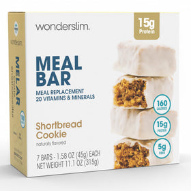 WonderSlim Shortbread Bar packaging on display, a convenient meal replacement option.