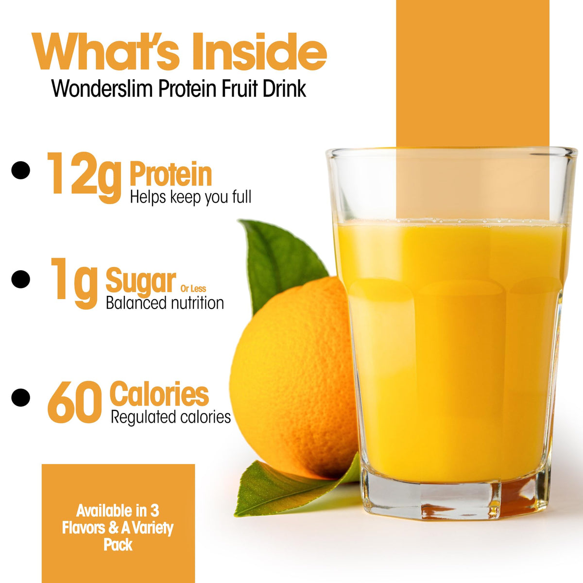 WonderSlim Tangy Orange protein drink glass ready to mix with water