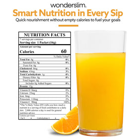 WonderSlim Tangy Orange nutrition panel highlights 12g protein per serving