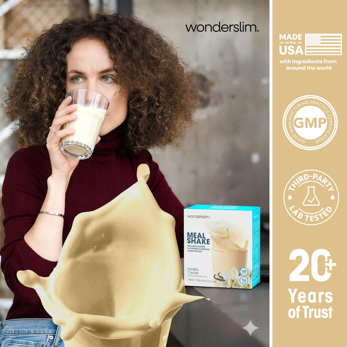 Packaging close-up of WonderSlim Vanilla Cream label