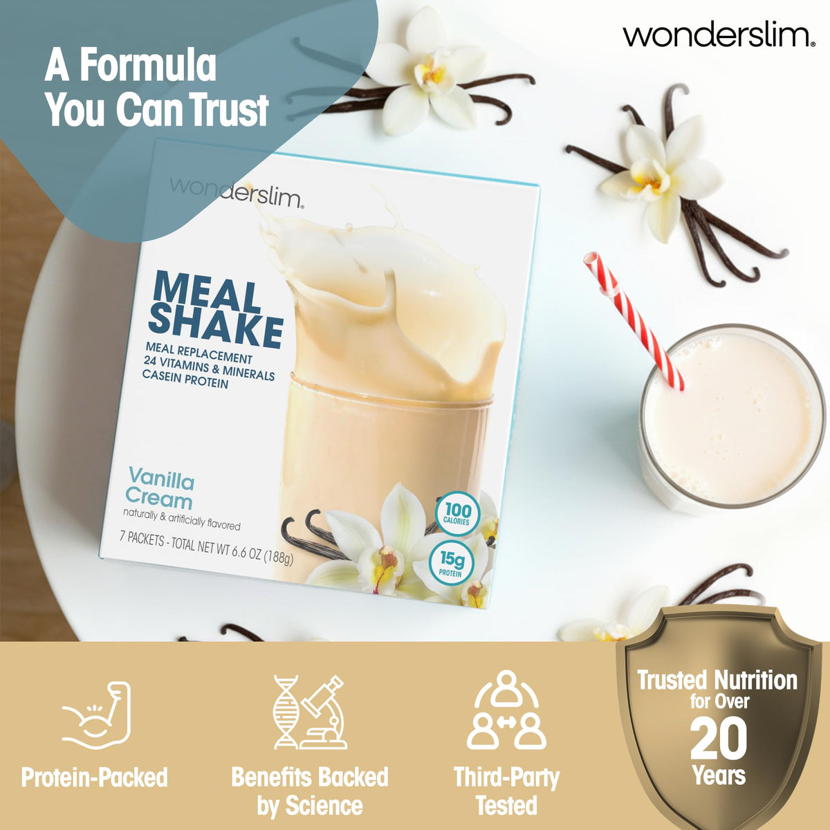 WonderSlim Vanilla Cream single-serve packet for on-the-go nutrition