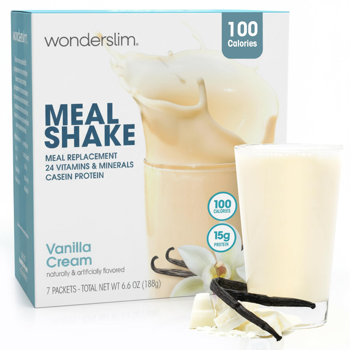 WonderSlim Vanilla Cream shake poured for a quick, satisfying breakfast