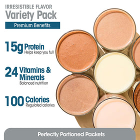 WonderSlim variety-pack flavors display for quick, satisfying meals