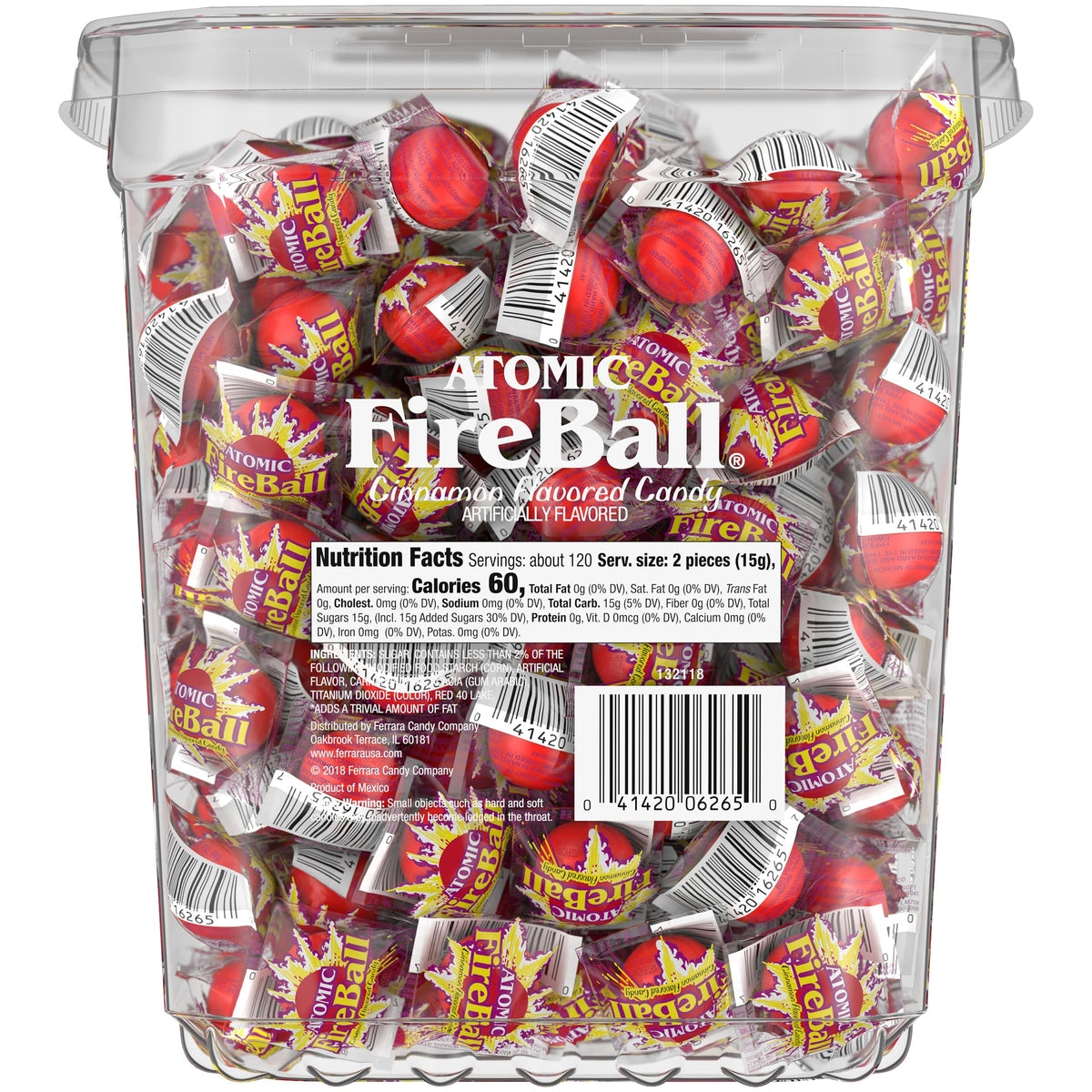 Bright red Wonka Atomic Fireball packaging visible on a store shelf
