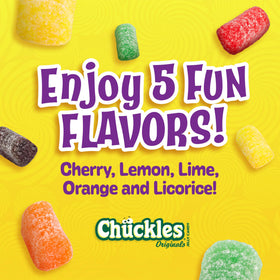 Flavor variety image highlights cherry, lemon, lime, orange, and licorice for versatile snacking.