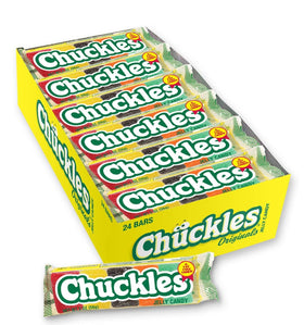 Wonka Chuckles original jellies packaging display evokes nostalgia and party-ready fun.